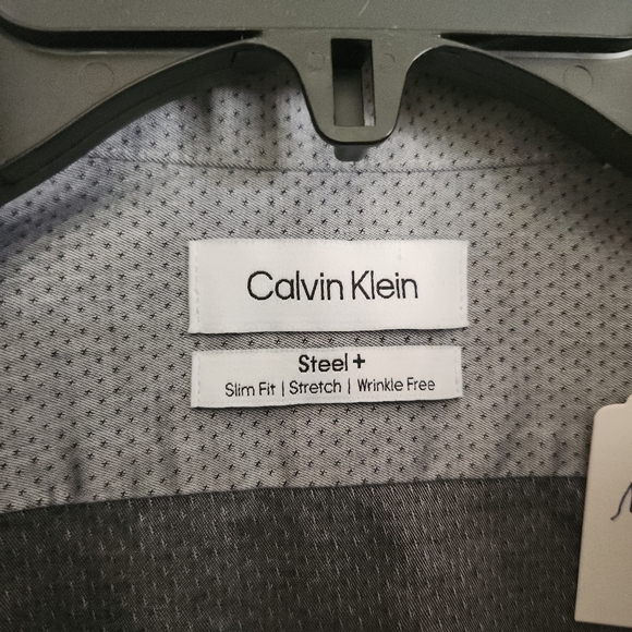M24 Calvin Klein gray stretch micro-pattern slim wrinkle free long sleeve shirt - Picture 4 of 9